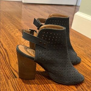 Diba Navy Peep-Toe Ankle Heeled Boots